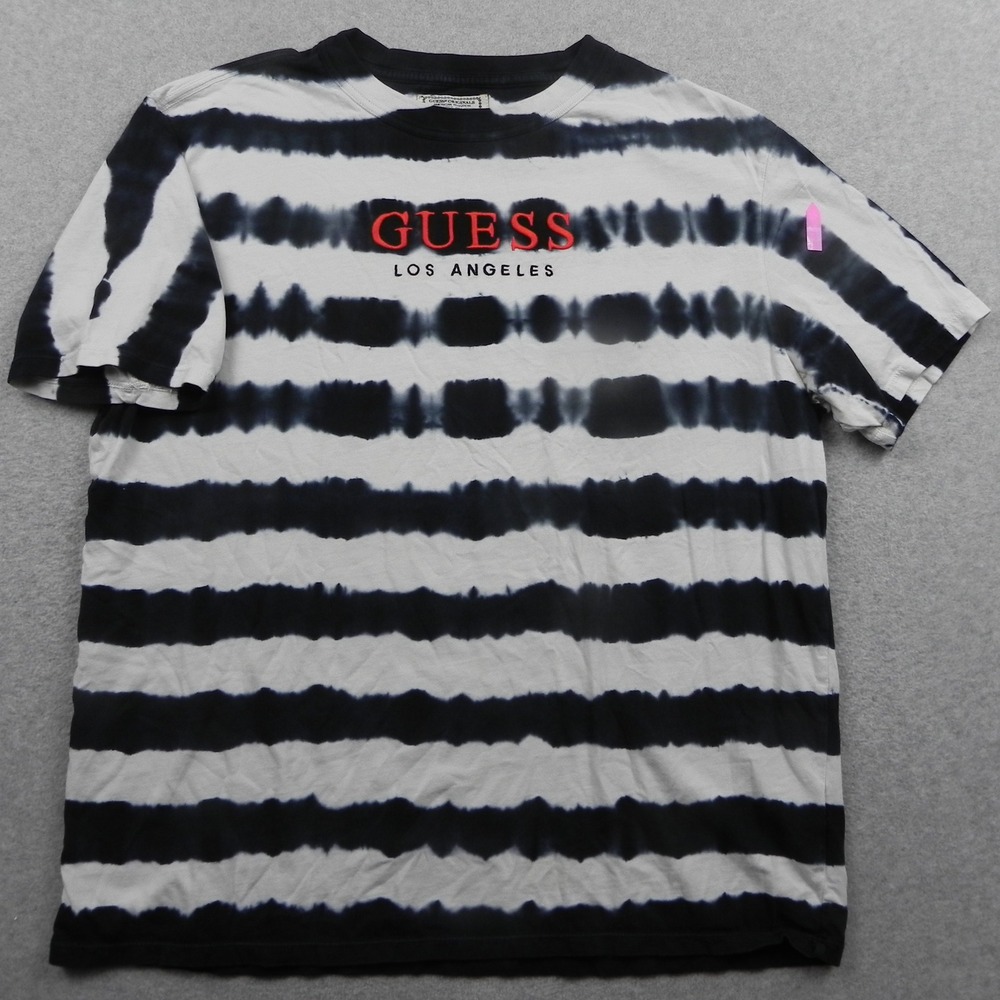 Guess Originals T-Shirt Mens Large Black White Tie Dye Striped Embroidered Logo - Picture 1 of 8